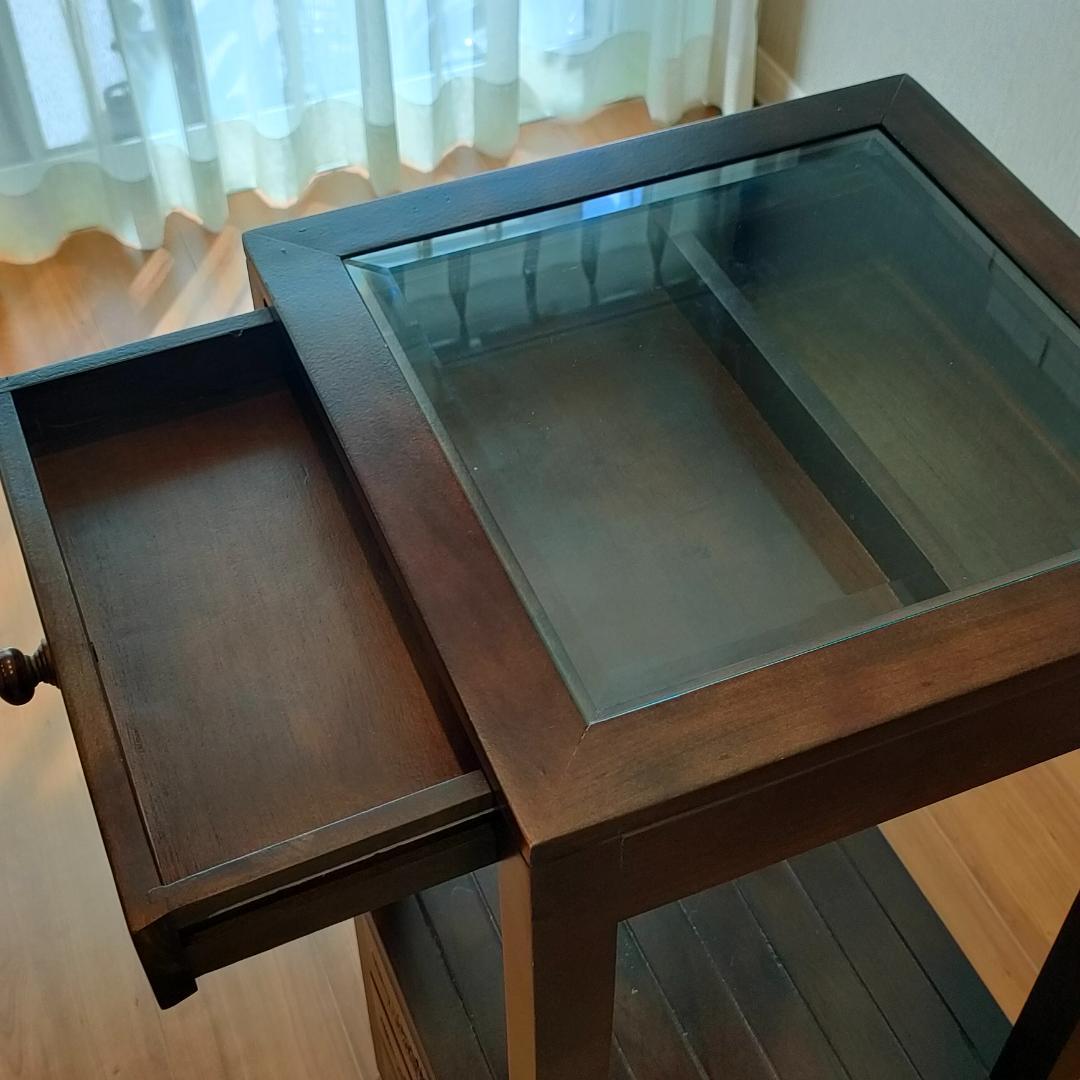 アンティーク　キャビネット　ガラス天板　引き出し4杯