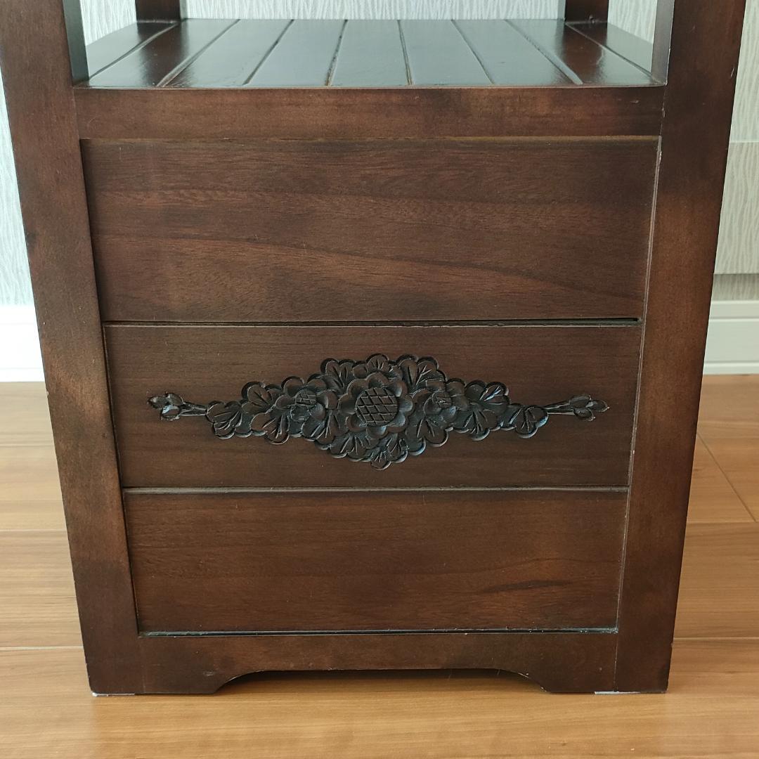 アンティーク　キャビネット　ガラス天板　引き出し4杯