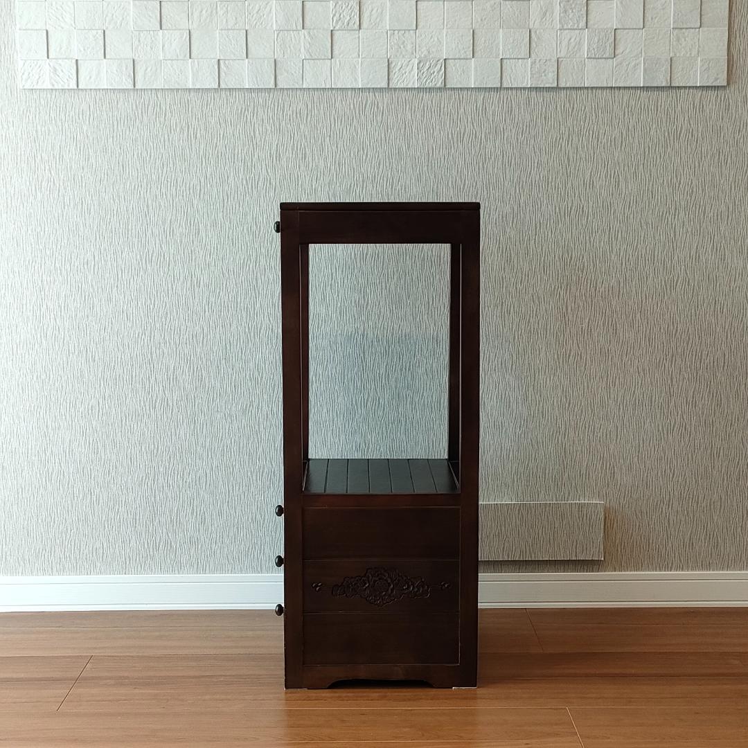 アンティーク　キャビネット　ガラス天板　引き出し4杯