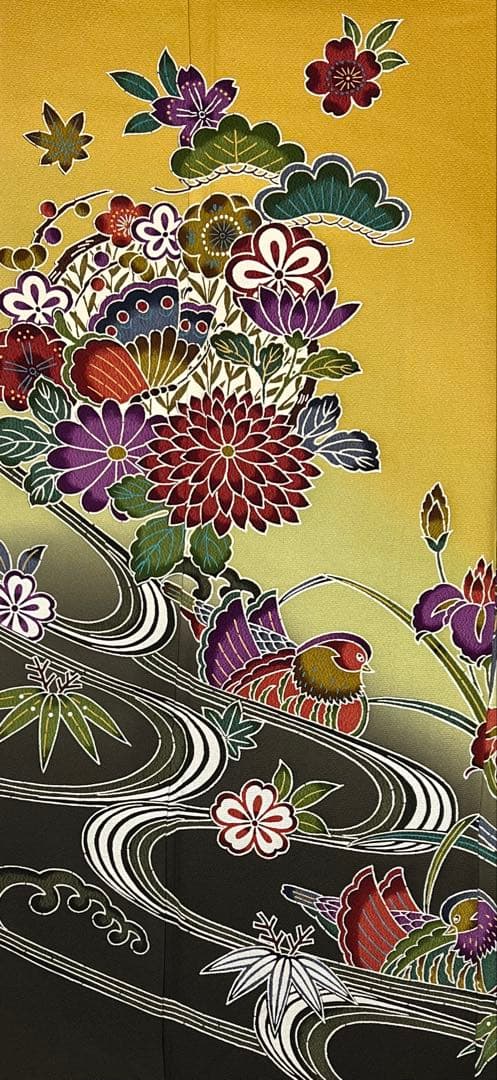 振り袖　フルセット　別誂長襦袢付　高級紅型　手描き　万葉集　袋帯　529