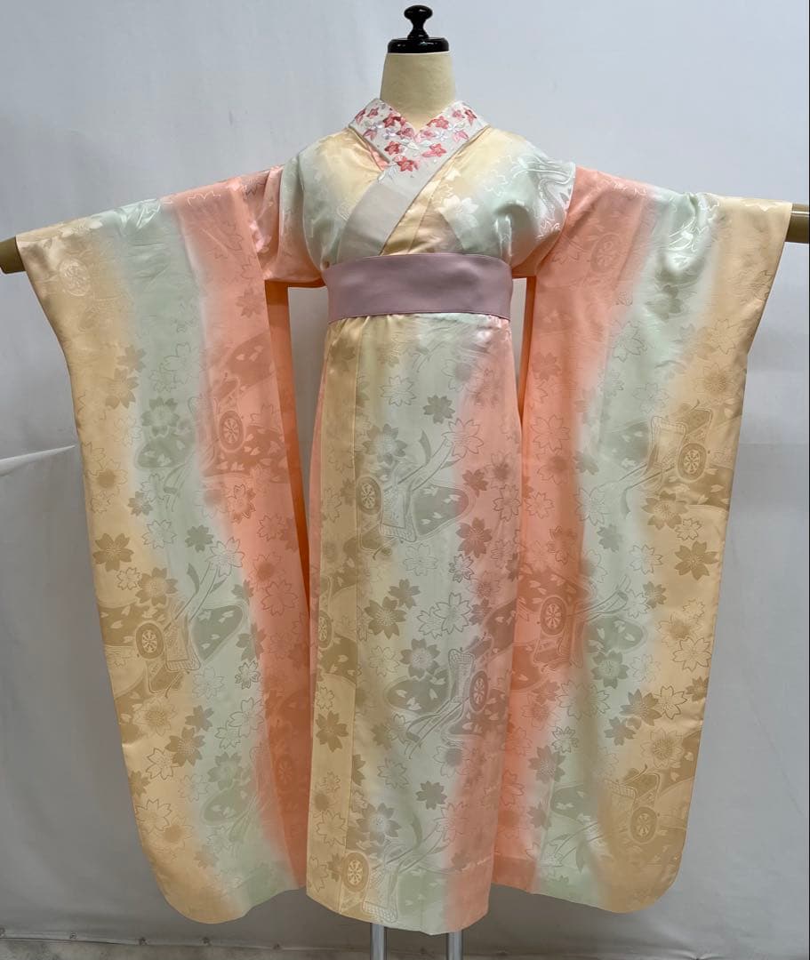 振り袖　フルセット　別誂長襦袢付　高級紅型　手描き　万葉集　袋帯　529