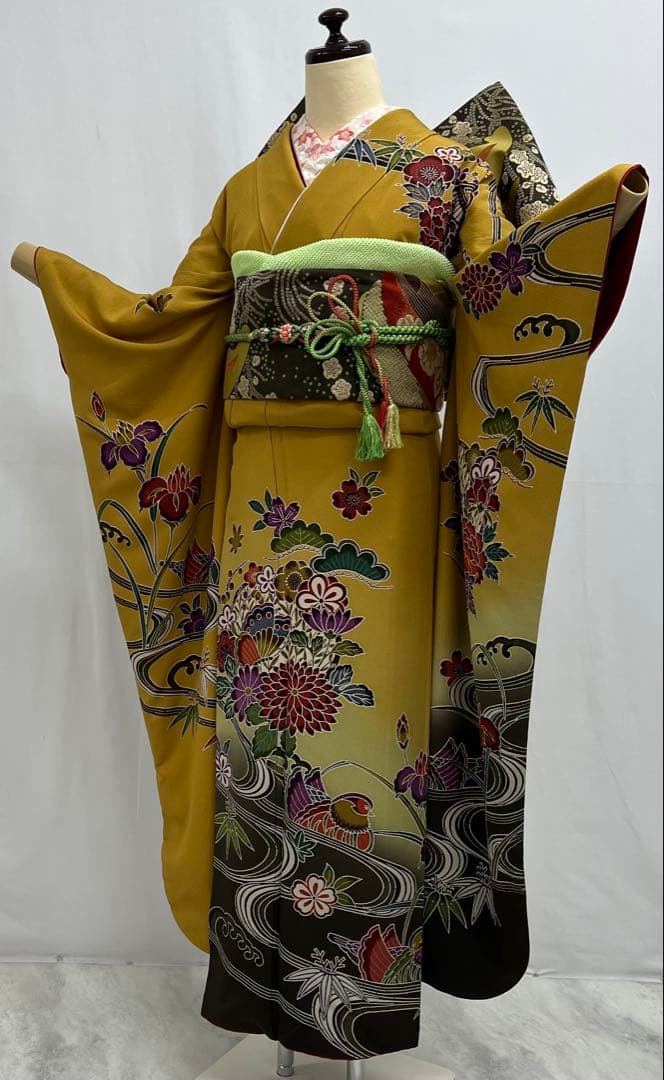 振り袖　フルセット　別誂長襦袢付　高級紅型　手描き　万葉集　袋帯　529