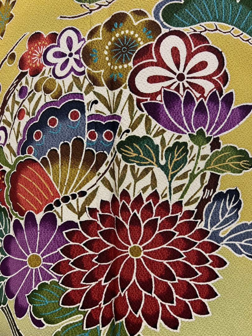 振り袖　フルセット　別誂長襦袢付　高級紅型　手描き　万葉集　袋帯　529