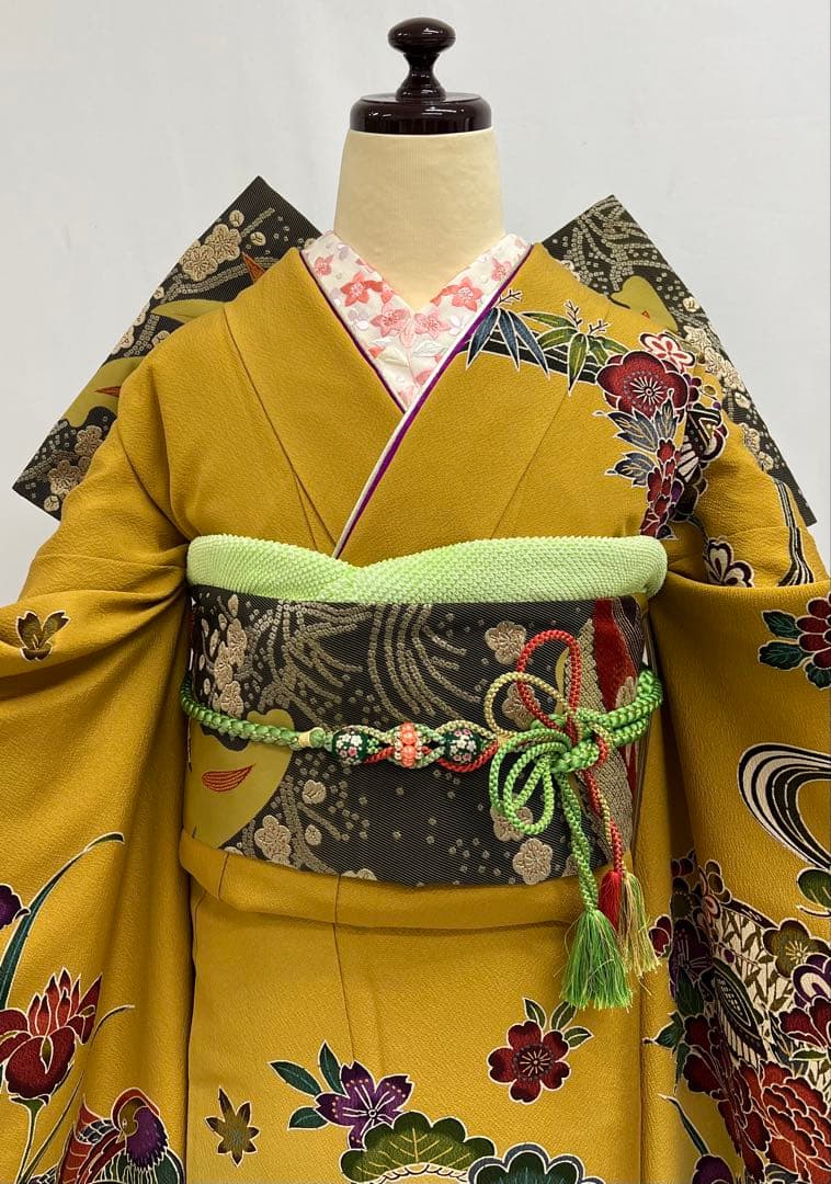 振り袖　フルセット　別誂長襦袢付　高級紅型　手描き　万葉集　袋帯　529