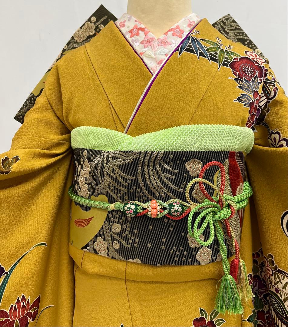 振り袖　フルセット　別誂長襦袢付　高級紅型　手描き　万葉集　袋帯　529