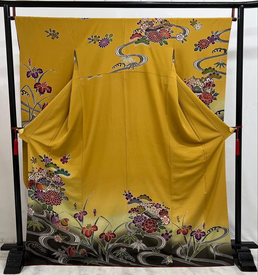 振り袖　フルセット　別誂長襦袢付　高級紅型　手描き　万葉集　袋帯　529