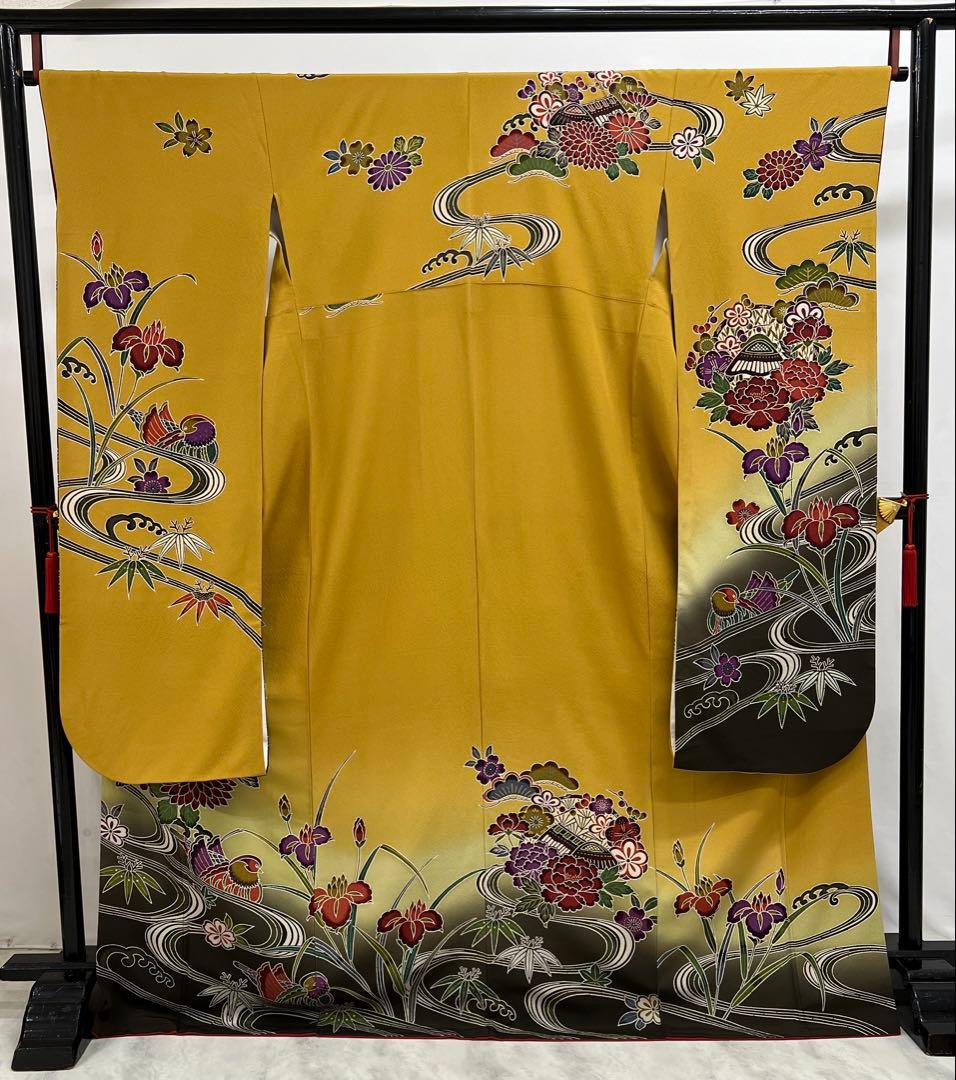 振り袖　フルセット　別誂長襦袢付　高級紅型　手描き　万葉集　袋帯　529