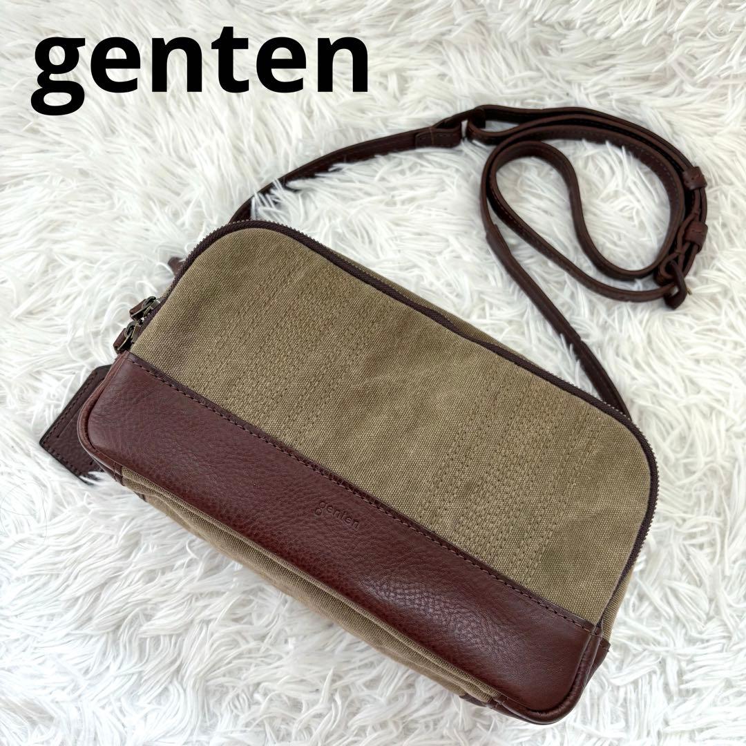 gentenゲンテンミモザ ベーシックショルダーバッグ カーキ ダークブラウン