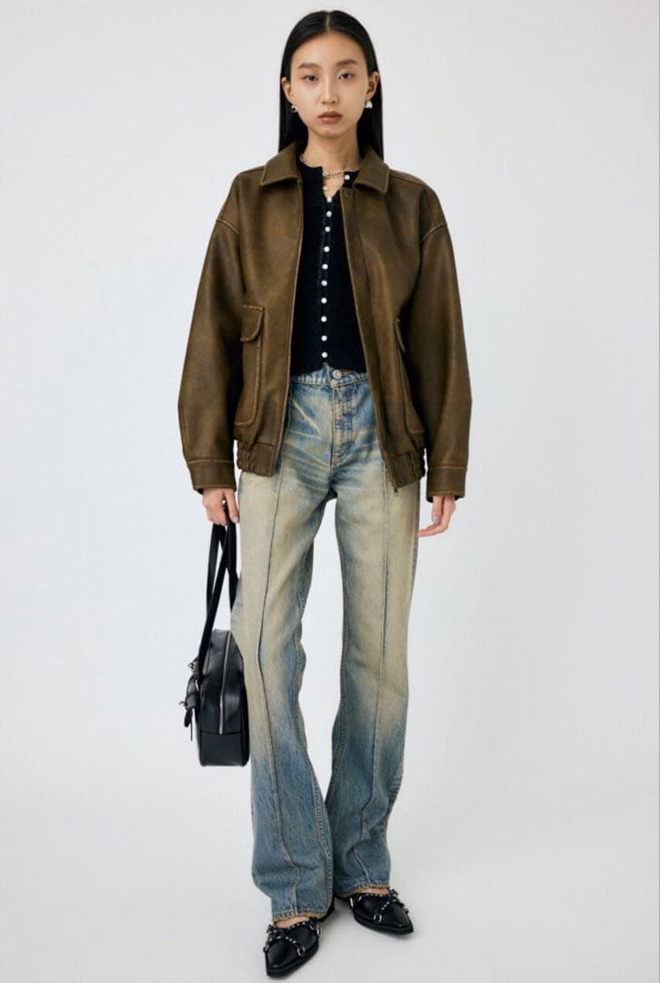 【美品】MOUSSY F/LEATHER A-2 フライトジャケット　ブラウン