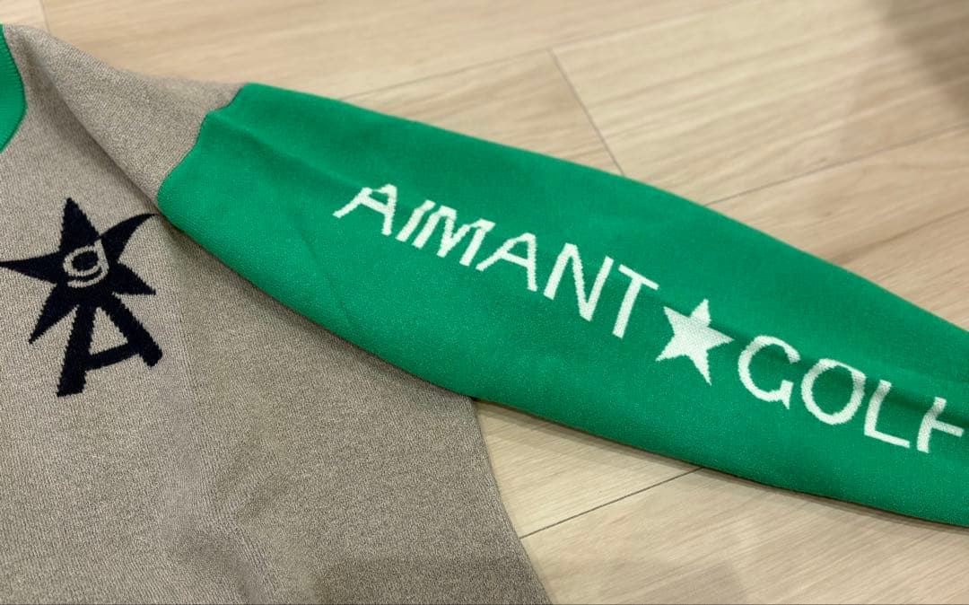 AIMANT GOLF ジップアップジャンパー グレー/グリーン