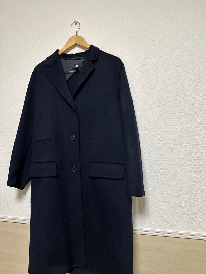 ＋J カシミヤブレンドチェスターロングコートL ネイビー