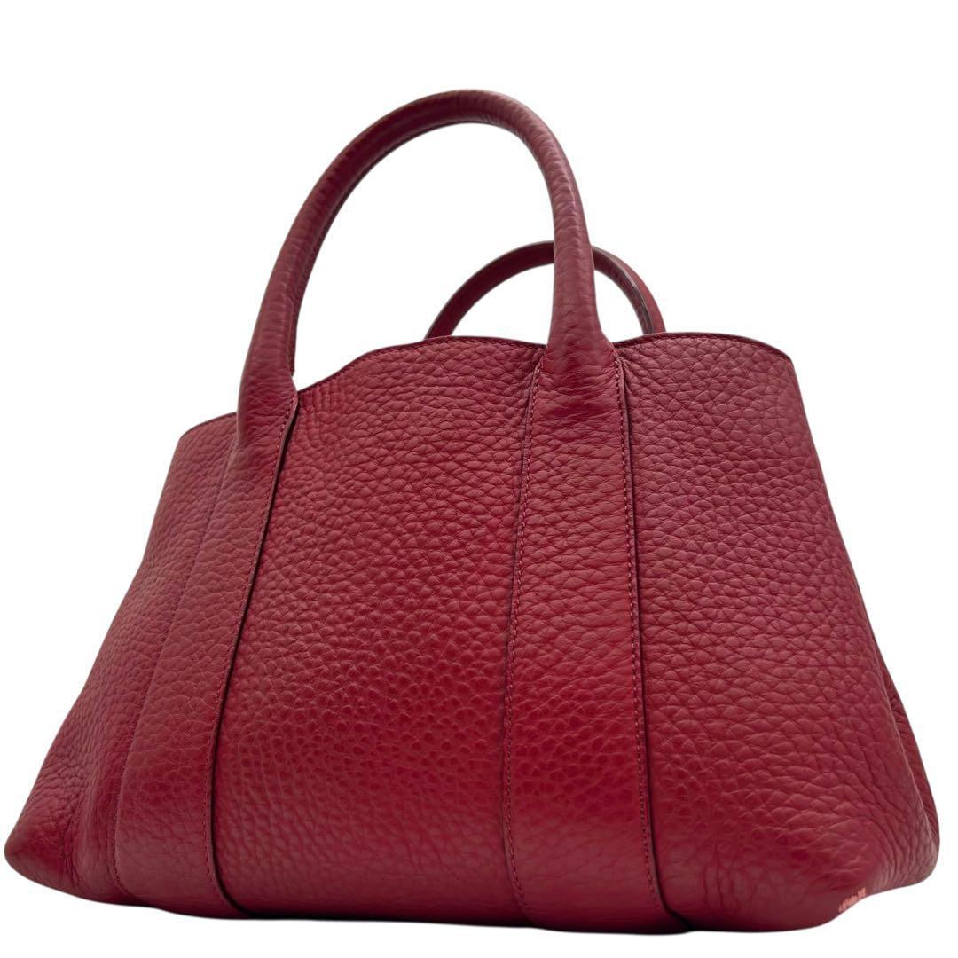 極美品　HIROFU　ヒロフ　クラシッカ　トートバッグ　レザー　赤　肩掛け　自立