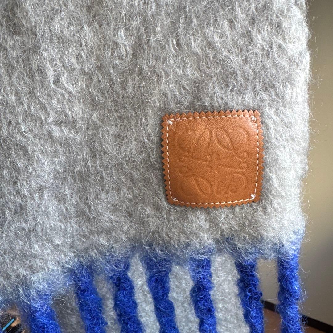 LOEWE ウール マフラー グレー/ネイビー