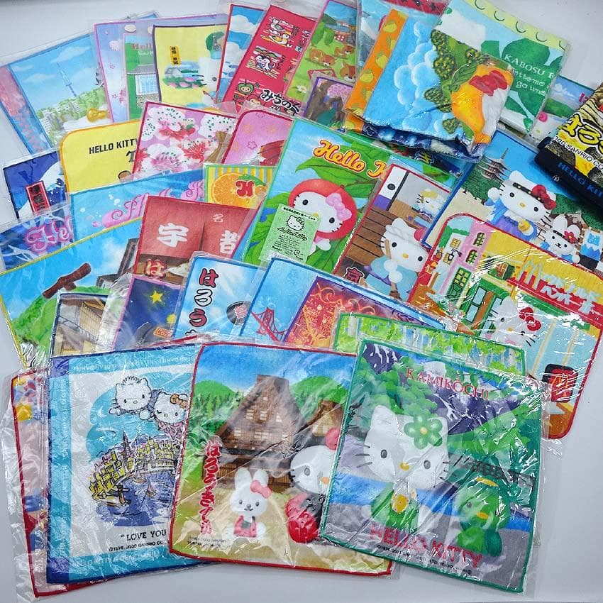 【q-124s/k】 ハローキティ　ハンカチ　41枚　ご当地　未使用品