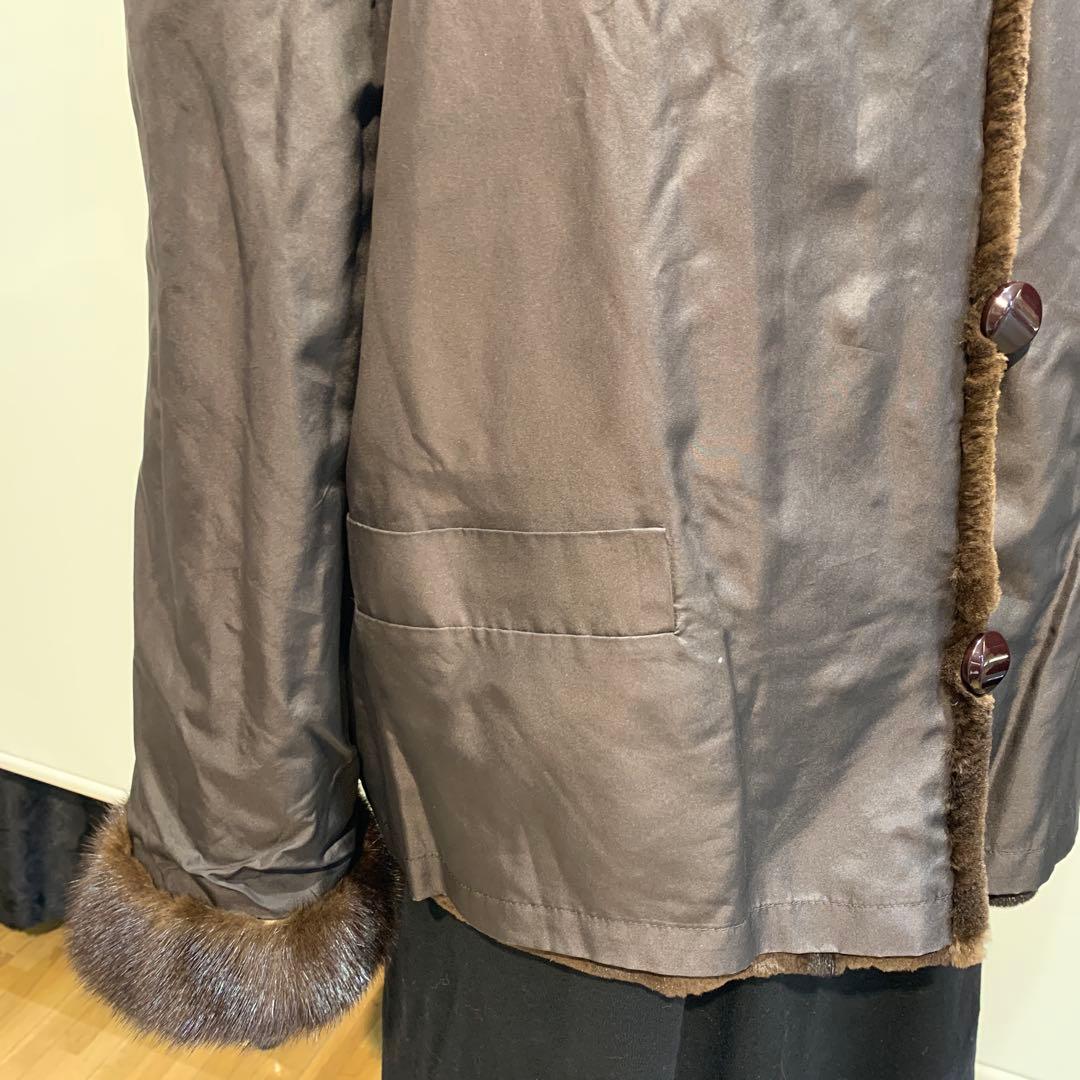 新春　プライス❣️ シェアードミンク　ミンクコート ボタン付き　ダークブラウン