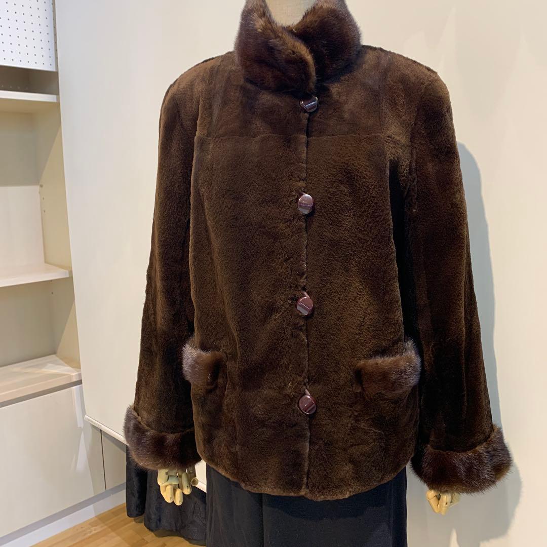 新春　プライス❣️ シェアードミンク　ミンクコート ボタン付き　ダークブラウン