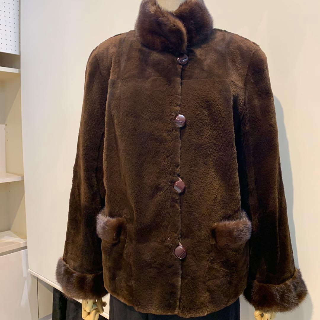 新春　プライス❣️ シェアードミンク　ミンクコート ボタン付き　ダークブラウン