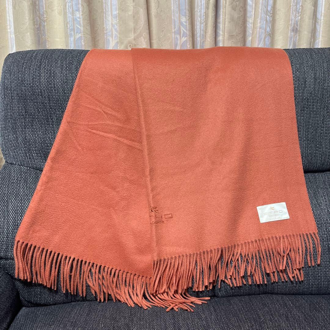 ETRO オレンジ ウール ストール フリンジ付き