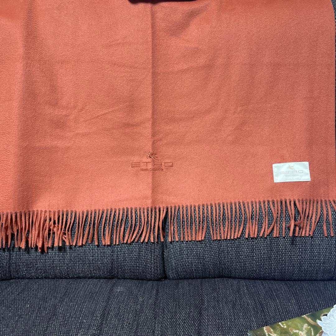 ETRO オレンジ ウール ストール フリンジ付き