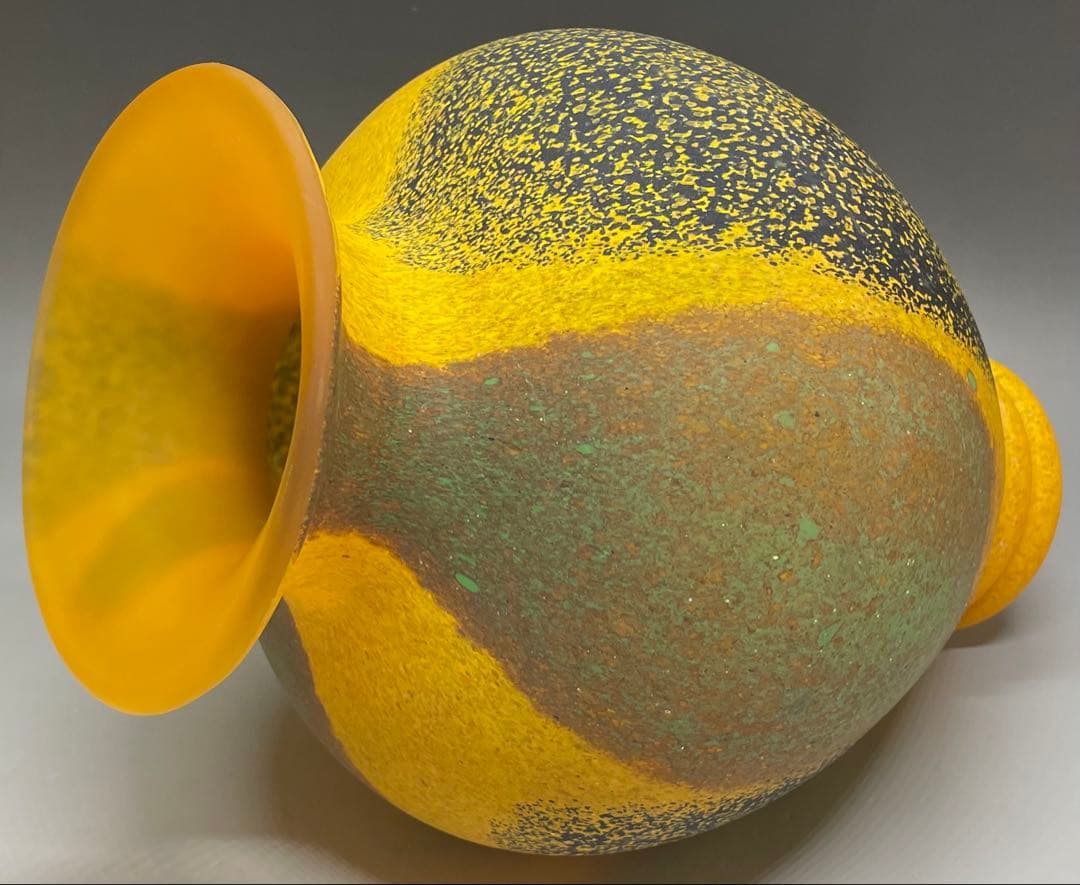 岩田糸子　秋詩　ガラス花瓶　花入　共箱　N417