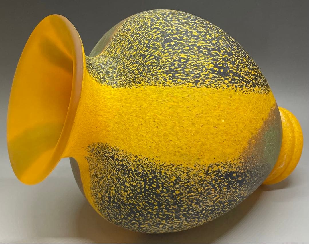 岩田糸子　秋詩　ガラス花瓶　花入　共箱　N417