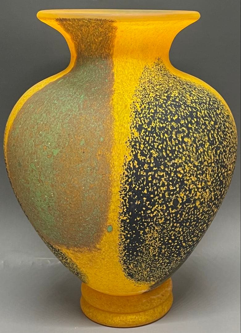 岩田糸子　秋詩　ガラス花瓶　花入　共箱　N417