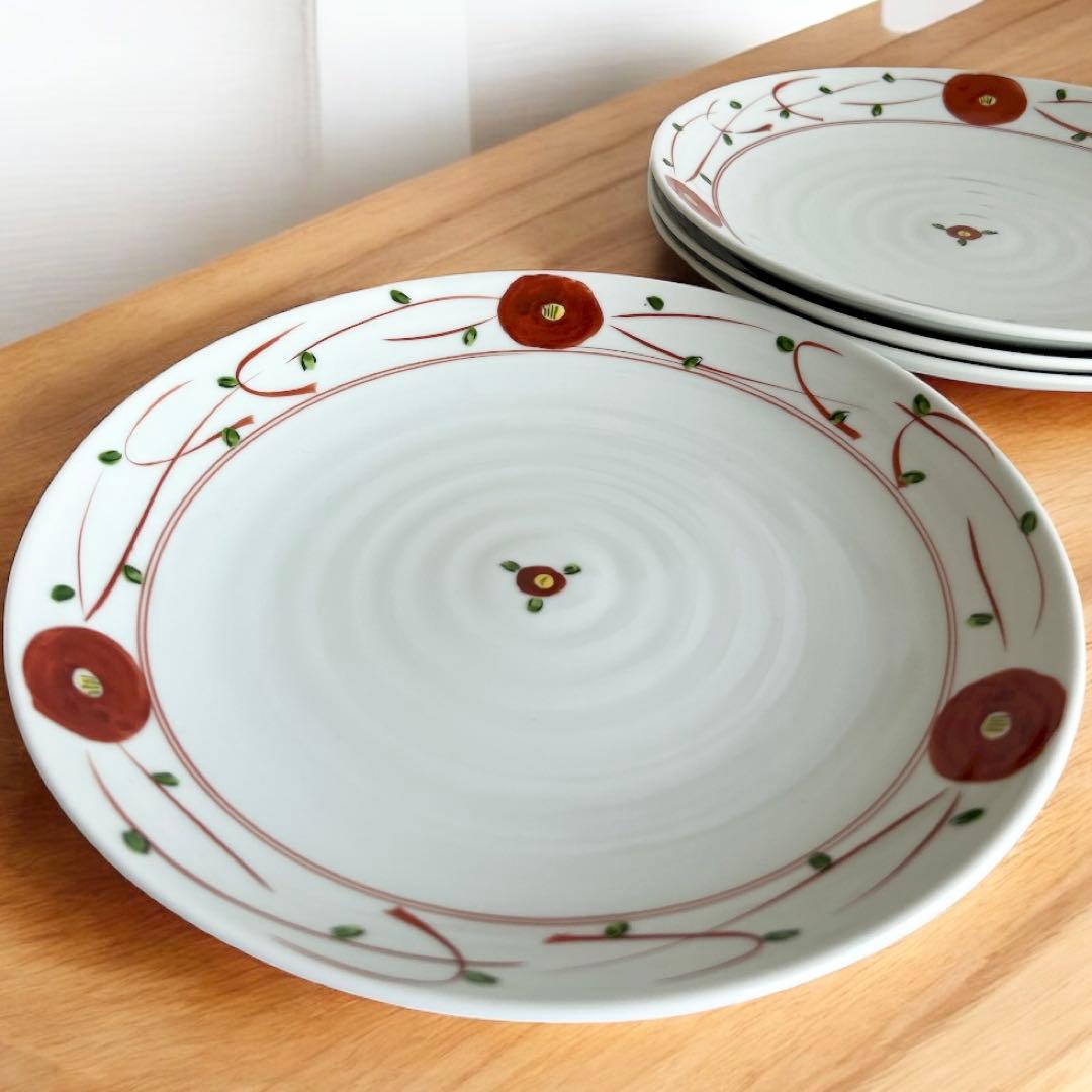 わざん　赤絵大皿　花柄陶器皿 4枚セット