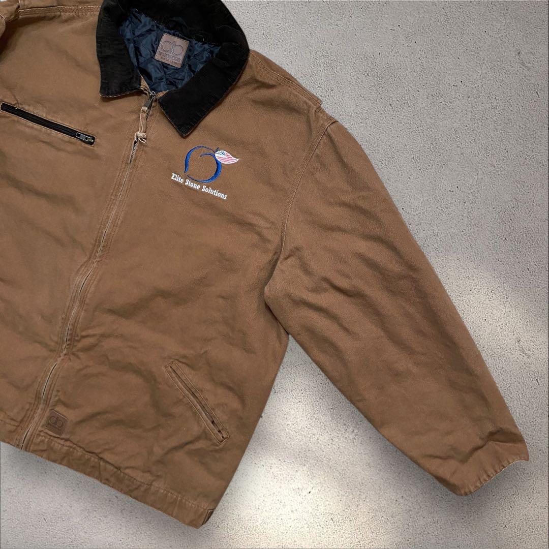 タレダックジャケットXL企業ロゴ刺繍ブラウン襟コーデュロイ中綿キルティング