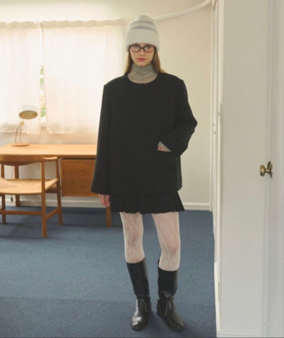 ジャケット・アウター GIUNON collar less tweed jacket Black