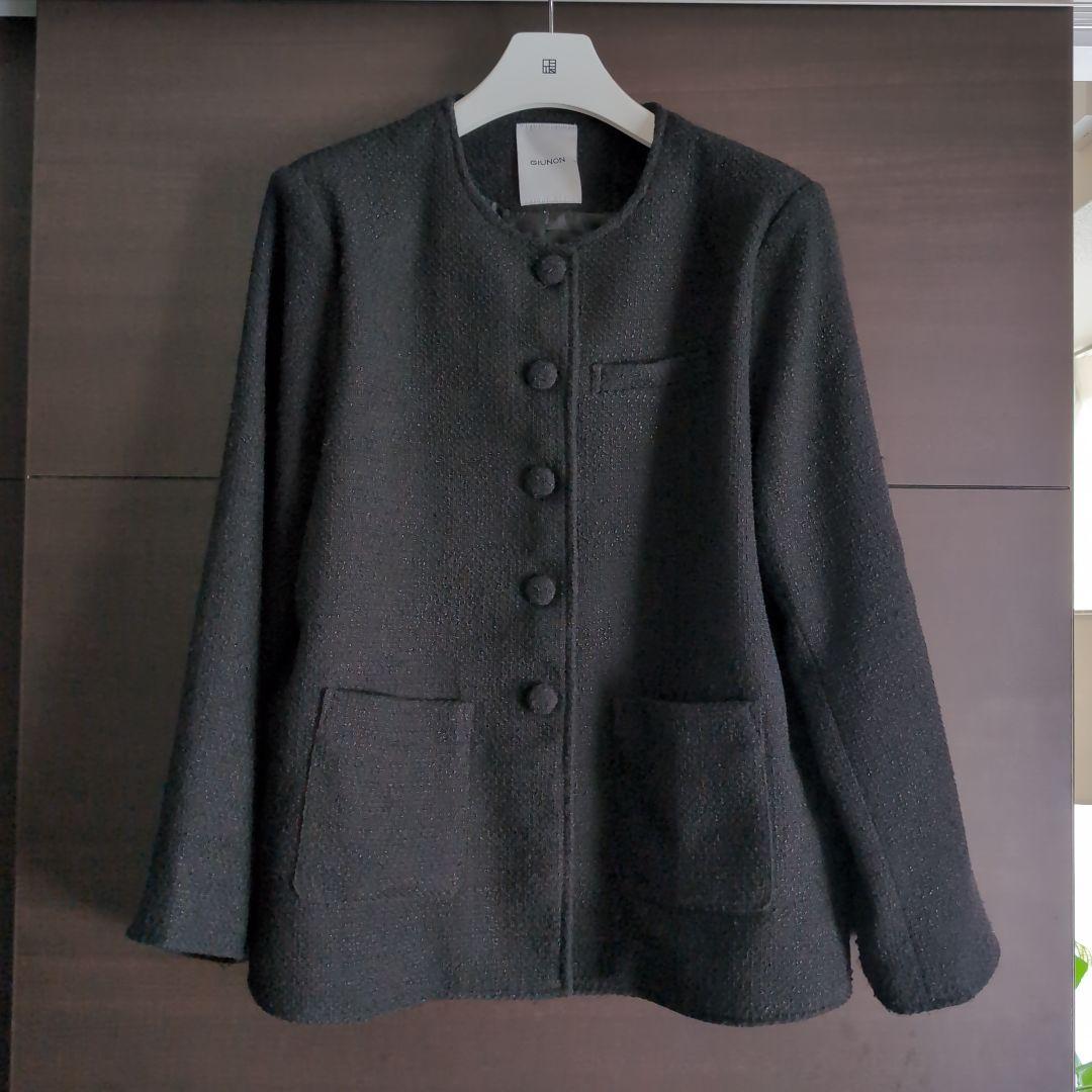 ジャケット・アウター GIUNON collar less tweed jacket Black