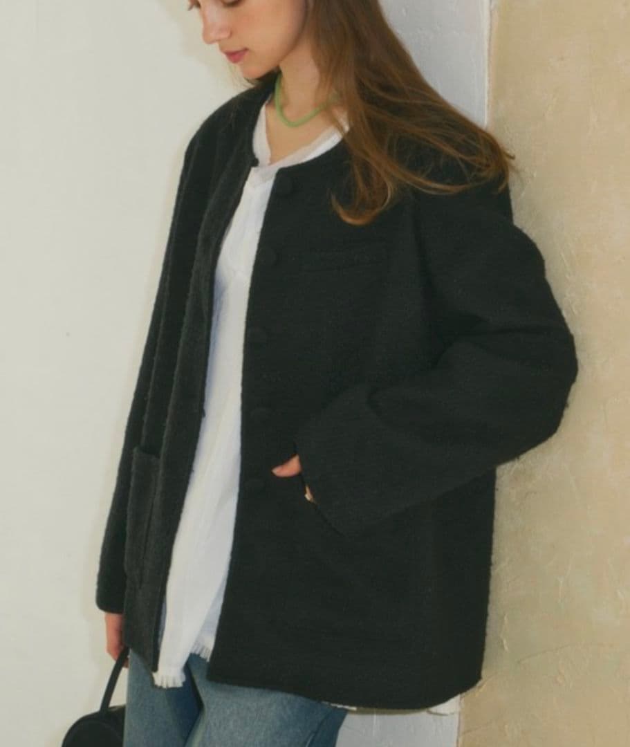 ジャケット・アウター GIUNON collar less tweed jacket Black