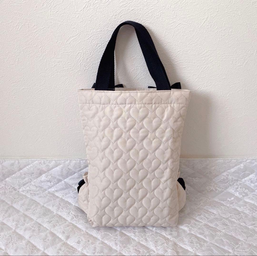 レッスンバッグ.体操服入れ.上靴袋3点セット♡ハート柄キルティングホワイト