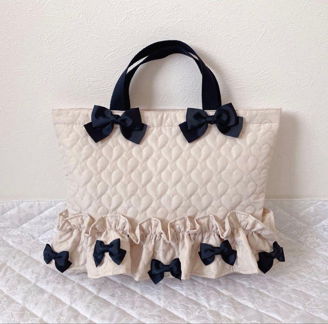 レッスンバッグ.体操服入れ.上靴袋3点セット♡ハート柄キルティングホワイト