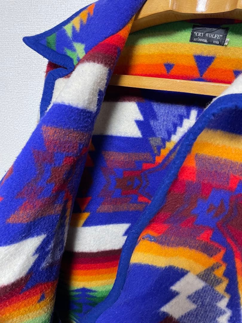 80s USA製 CRY WOLFE ネイティブ柄 ブランケット コート