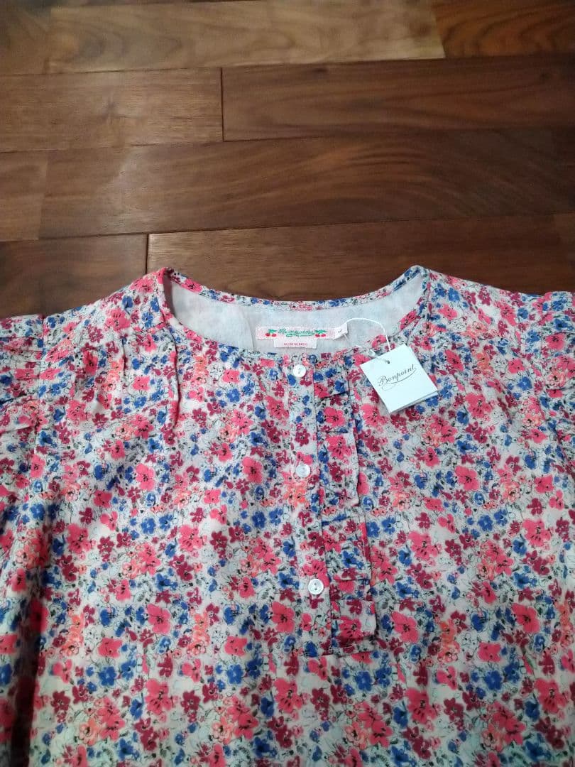 Bonpoint【新品タグ付き】花柄 フリル長袖 ワンピース 150cm14A