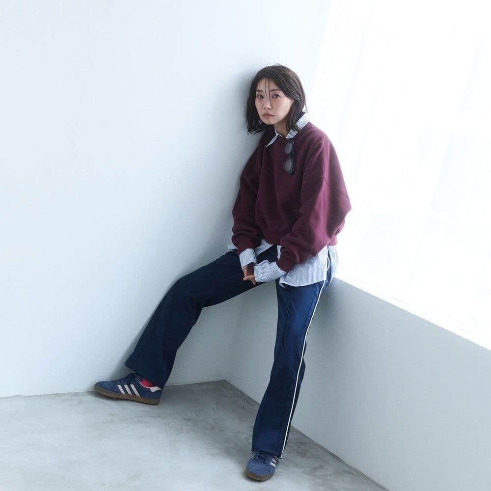 シールームリン　コラボ　ネイビー サイドストライプ ジャージパンツ