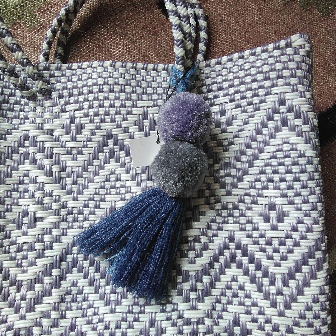 メルカドバッグ　パープル　ポンポン付き　メキシコ　カゴバッグ