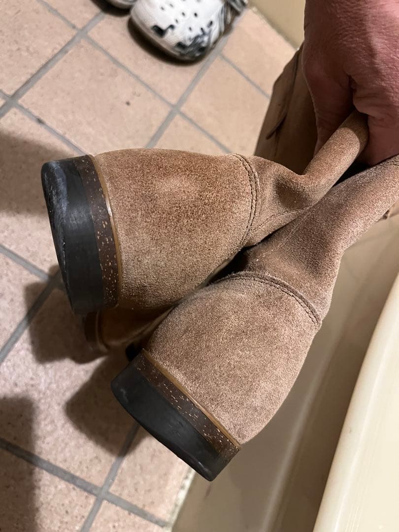 ベージュ スエード ショートブーツ