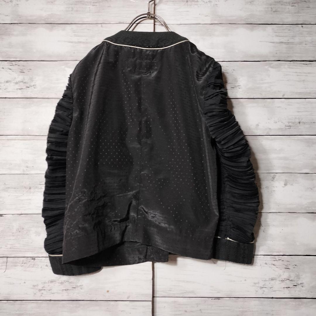 share spirit デザインノーカラージャケット 薄手 フリル ナイロン