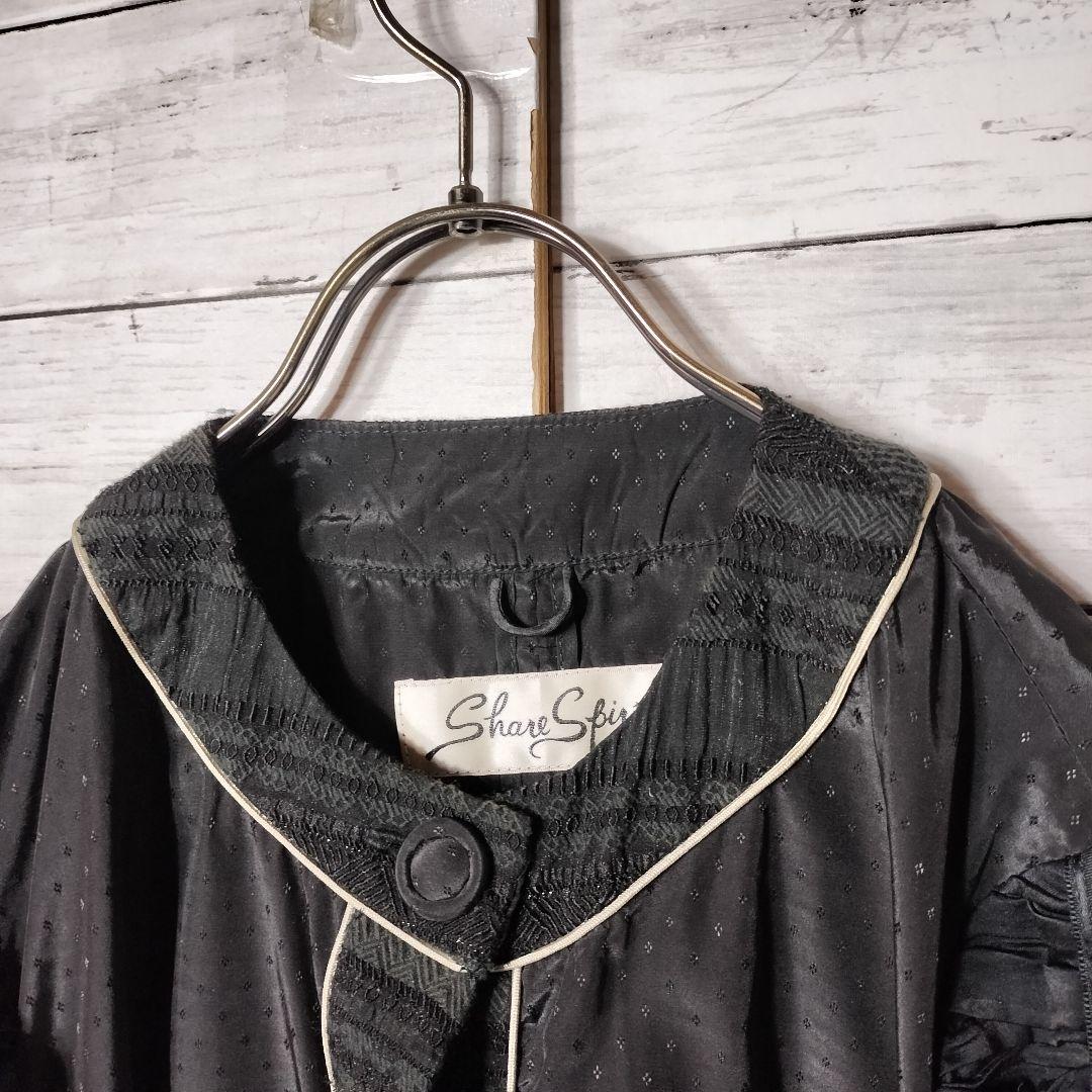 share spirit デザインノーカラージャケット 薄手 フリル ナイロン