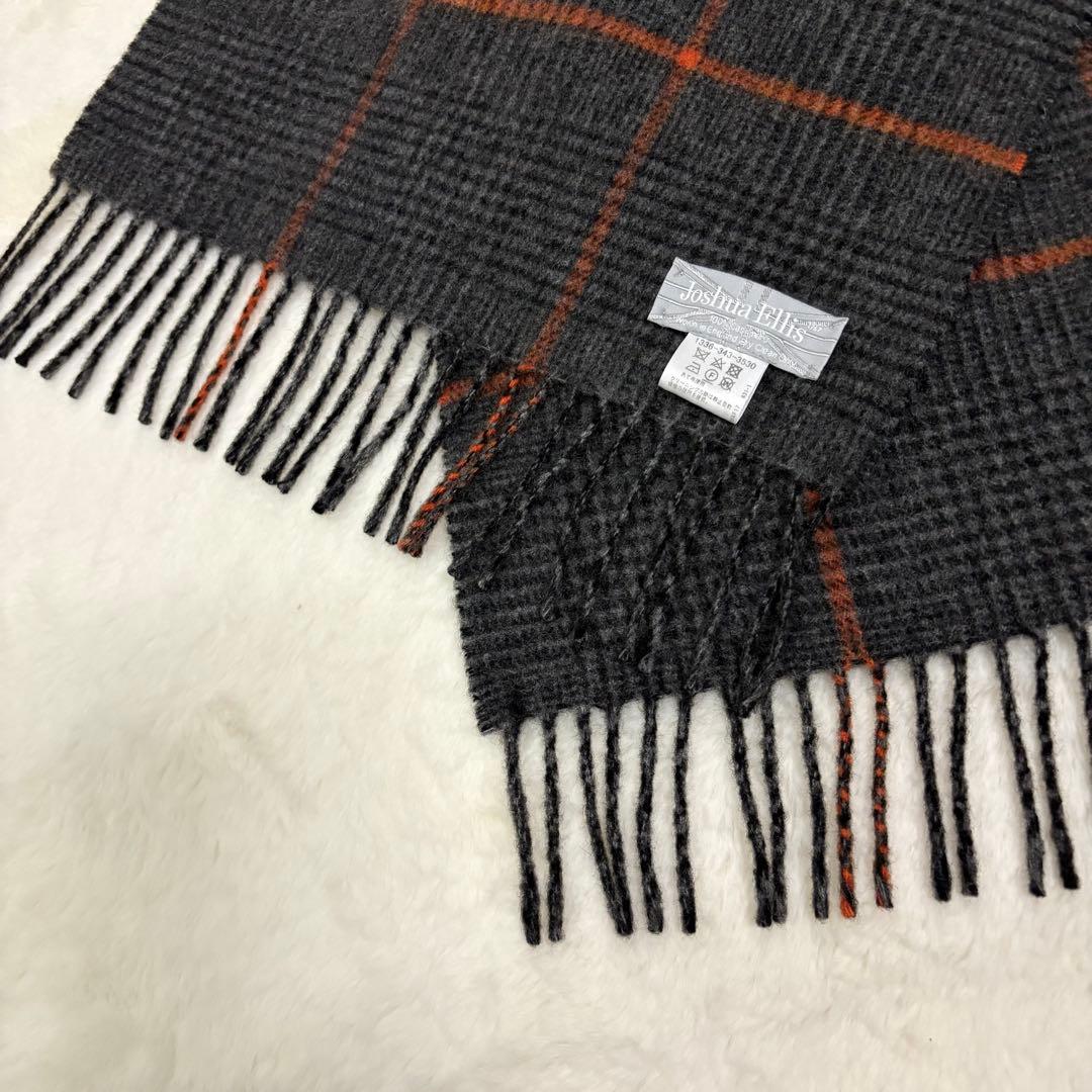 Joshua Ellisジョシュアエリスマフラー グレーオレンジカシミヤ100%