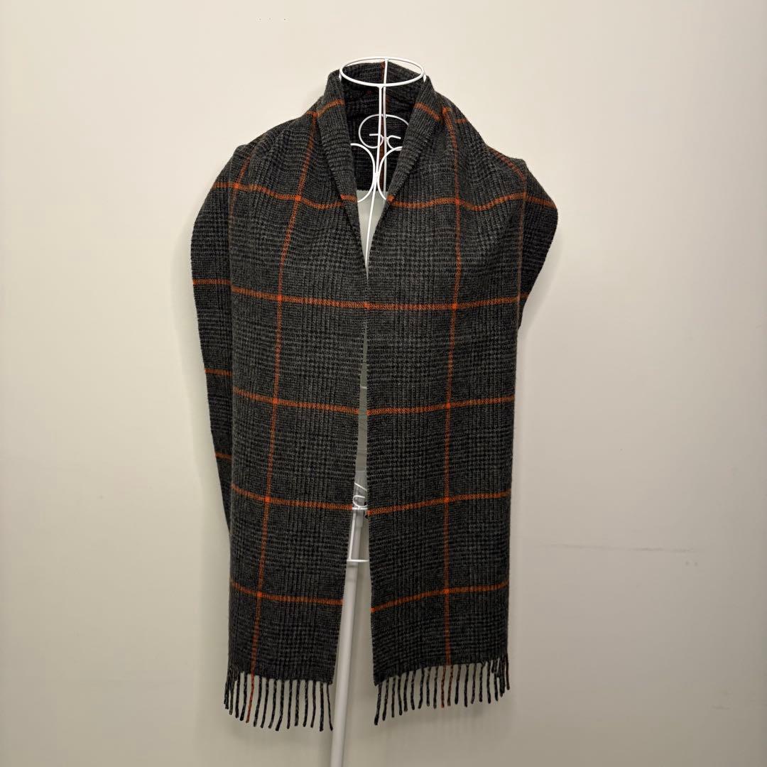 Joshua Ellisジョシュアエリスマフラー グレーオレンジカシミヤ100%