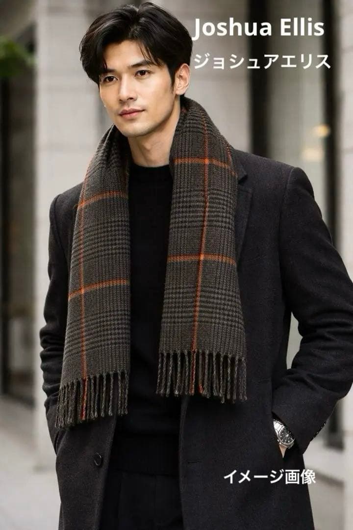Joshua Ellisジョシュアエリスマフラー グレーオレンジカシミヤ100%