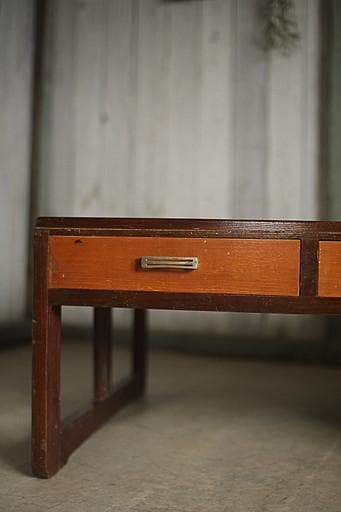 古い木製の片袖机　引き出し5杯　ワークデスク　作業台　古家具　アンティーク家具