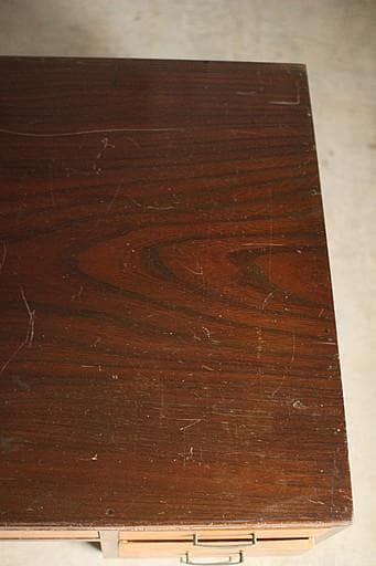 古い木製の片袖机　引き出し5杯　ワークデスク　作業台　古家具　アンティーク家具