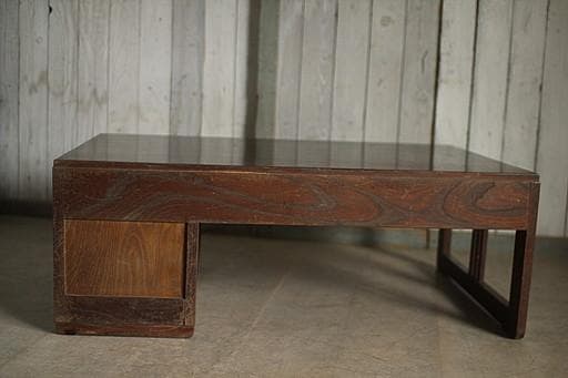 古い木製の片袖机　引き出し5杯　ワークデスク　作業台　古家具　アンティーク家具