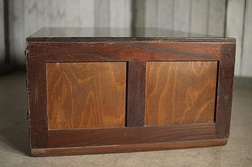 古い木製の片袖机　引き出し5杯　ワークデスク　作業台　古家具　アンティーク家具