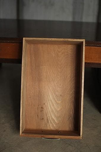 古い木製の片袖机　引き出し5杯　ワークデスク　作業台　古家具　アンティーク家具