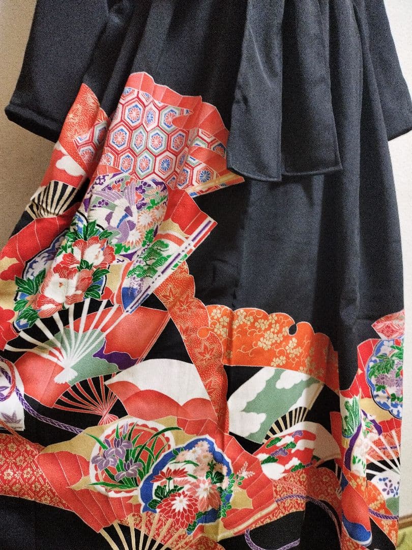 1482　ネイビー☆留袖ギャザーワンピース　卒業入学結婚式七五三宮参り