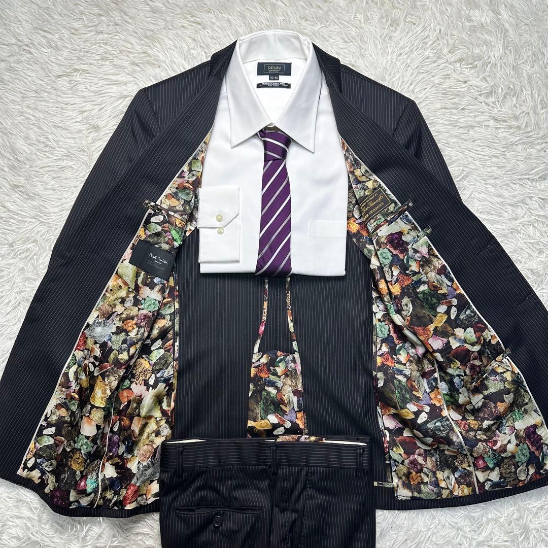 未使用級 現行 ポールスミス ロロピ シルク混 光沢 鉱石柄 セットアップ M